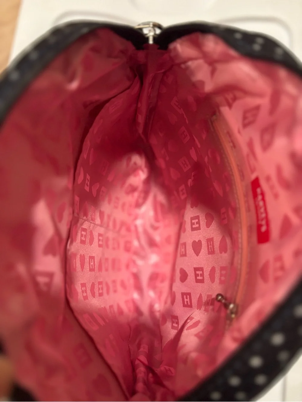 Harveys Dottie black polk-a-dot / pink bow /circle bag / shoulder and Lola strap